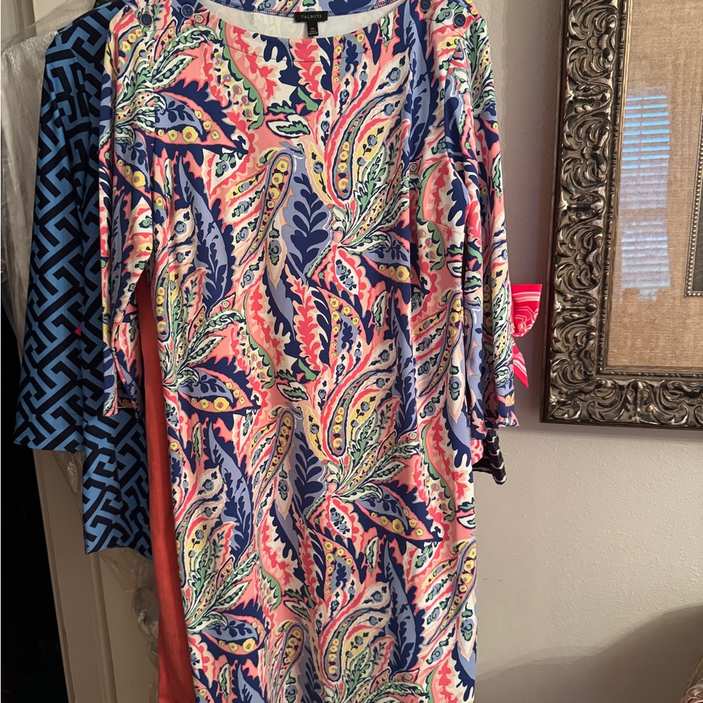 Talbots Paisley Sheath Dress in Navy, Pink, Yellow, Green